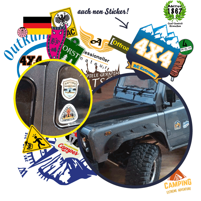 Ferngesteuertes Modellauto mit vielen bunten Stickern