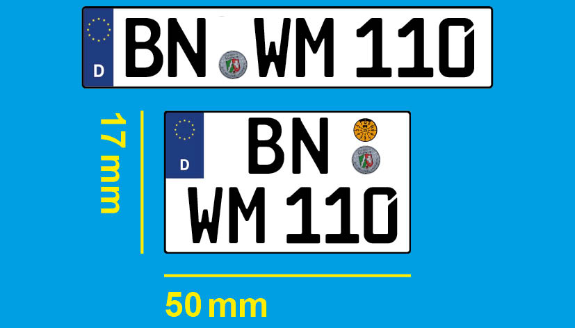 Einzeilig (vorne) / Zweizeilig (hinten)